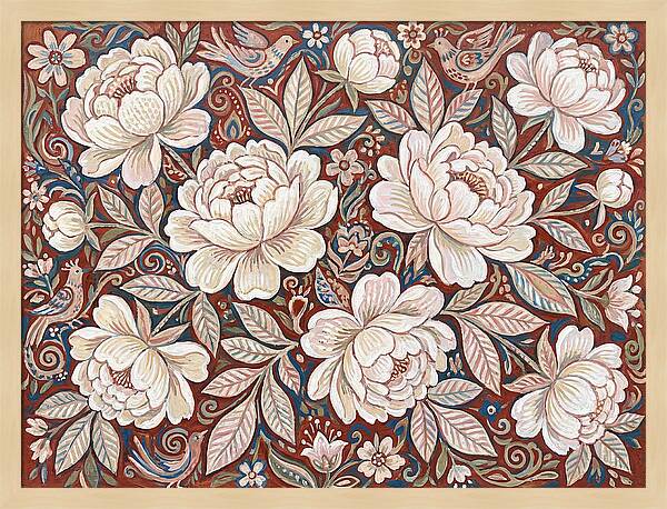 White Peonies In Folk Style