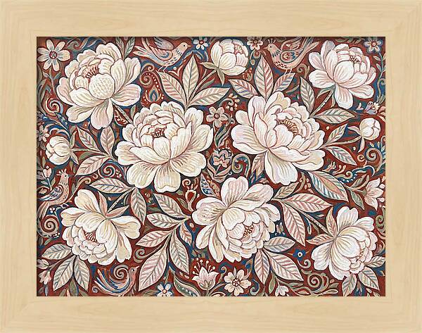 White Peonies In Folk Style