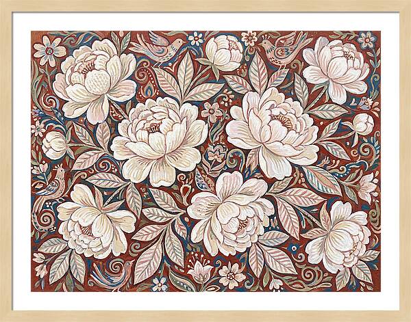 White Peonies In Folk Style