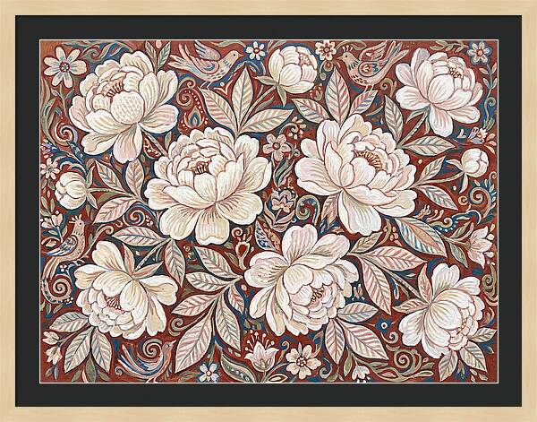 White Peonies In Folk Style