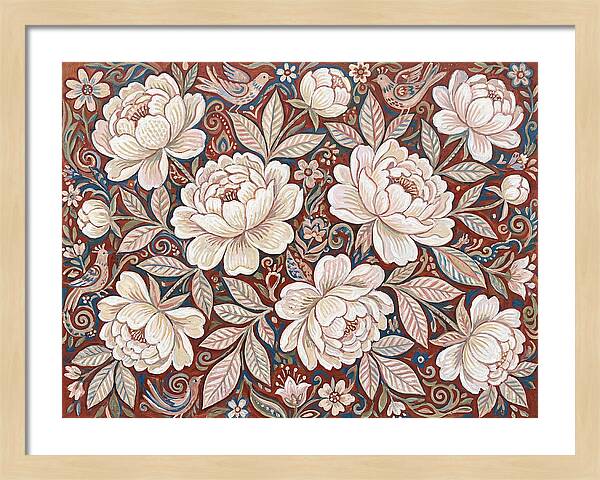 White Peonies In Folk Style