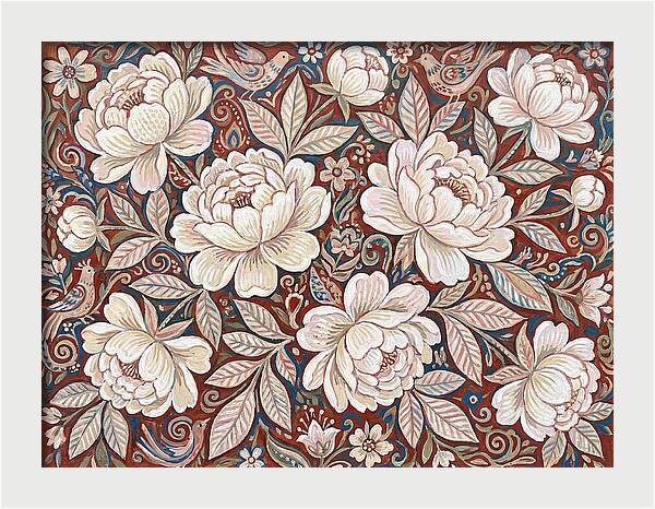 White Peonies In Folk Style