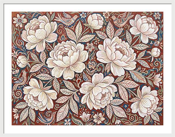 White Peonies In Folk Style