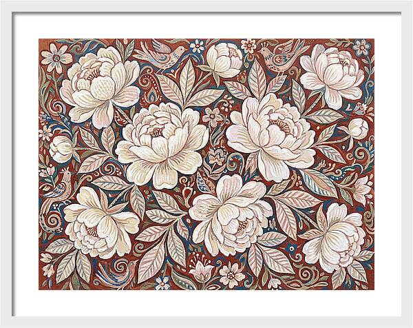 White Peonies In Folk Style
