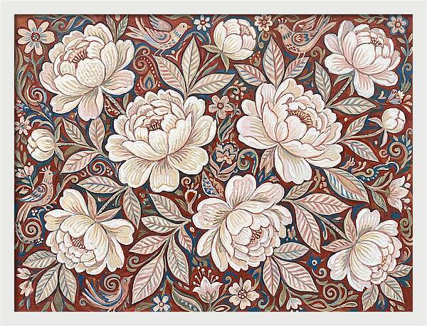 White Peonies In Folk Style