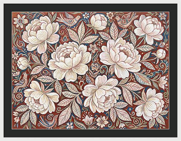 White Peonies In Folk Style