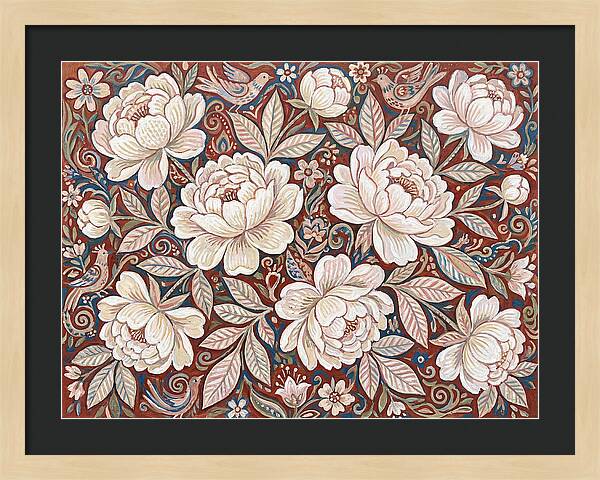 White Peonies In Folk Style