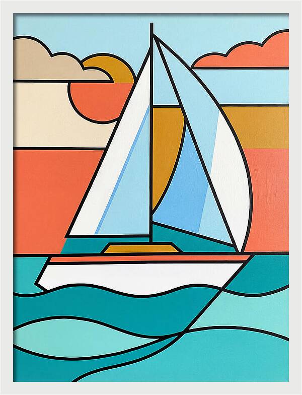 White Sailboat Against Vibrant Sky