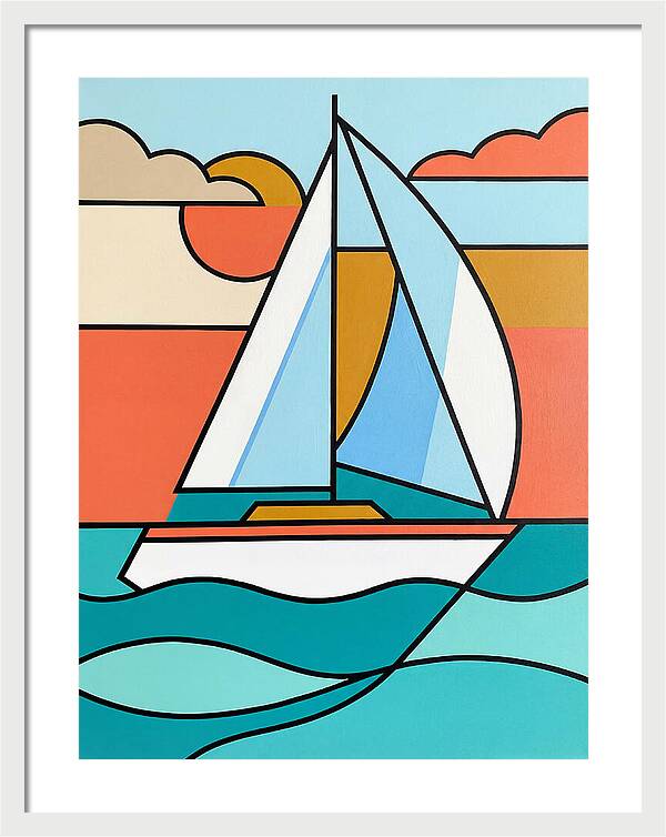 White Sailboat Against Vibrant Sky