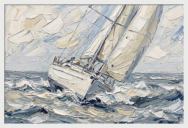 White Sailboat On Turbulent Seas