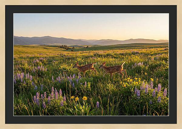 White Tailed Deer Fawns In Meadow