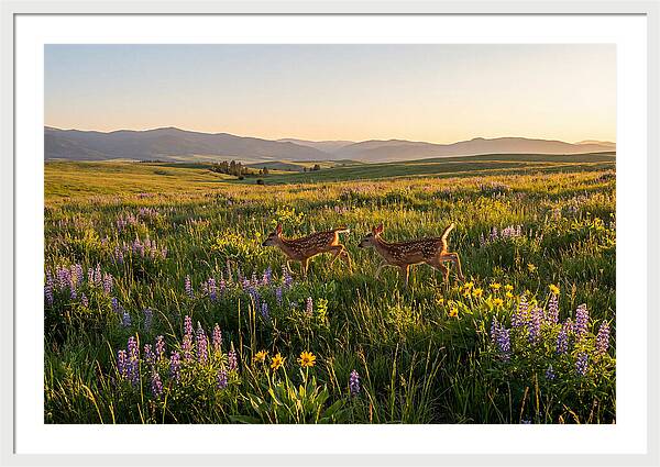 White Tailed Deer Fawns In Meadow
