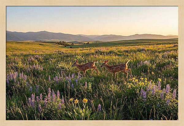White Tailed Deer Fawns In Meadow
