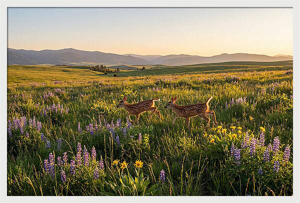 White Tailed Deer Fawns In Meadow