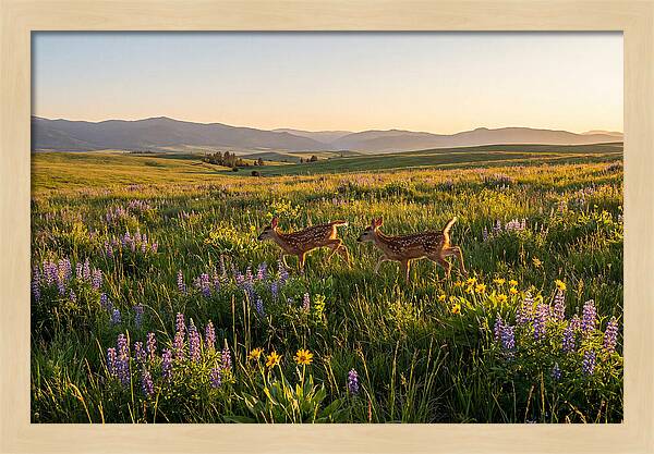 White Tailed Deer Fawns In Meadow