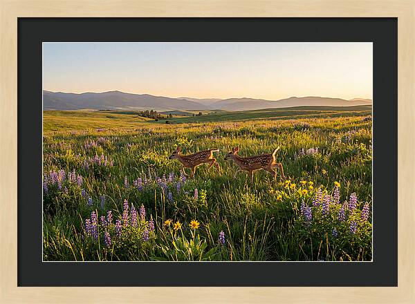 White Tailed Deer Fawns In Meadow