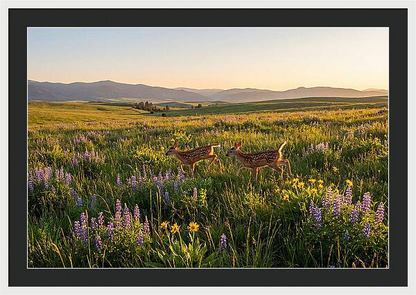 White Tailed Deer Fawns In Meadow