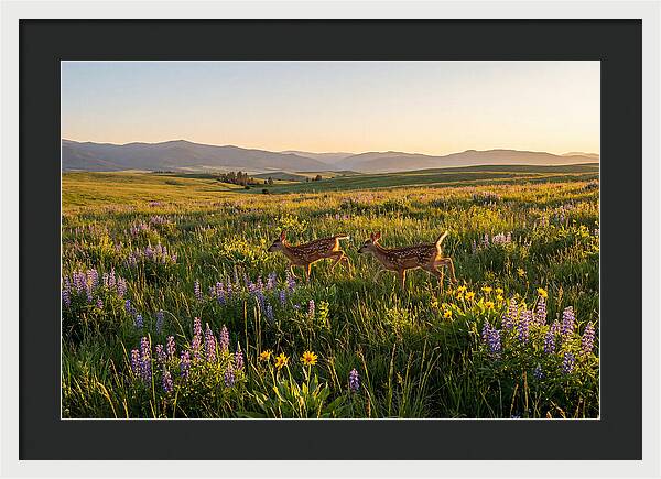 White Tailed Deer Fawns In Meadow