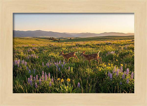 White Tailed Deer Fawns In Meadow