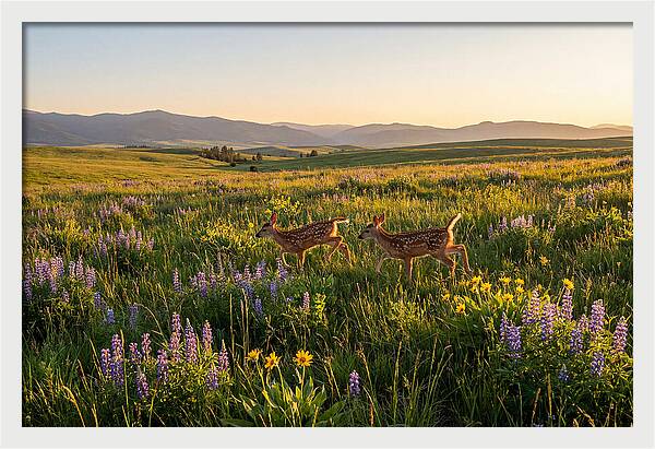 White Tailed Deer Fawns In Meadow