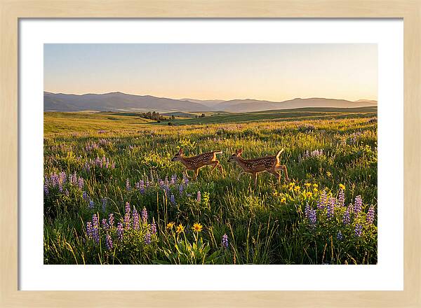White Tailed Deer Fawns In Meadow