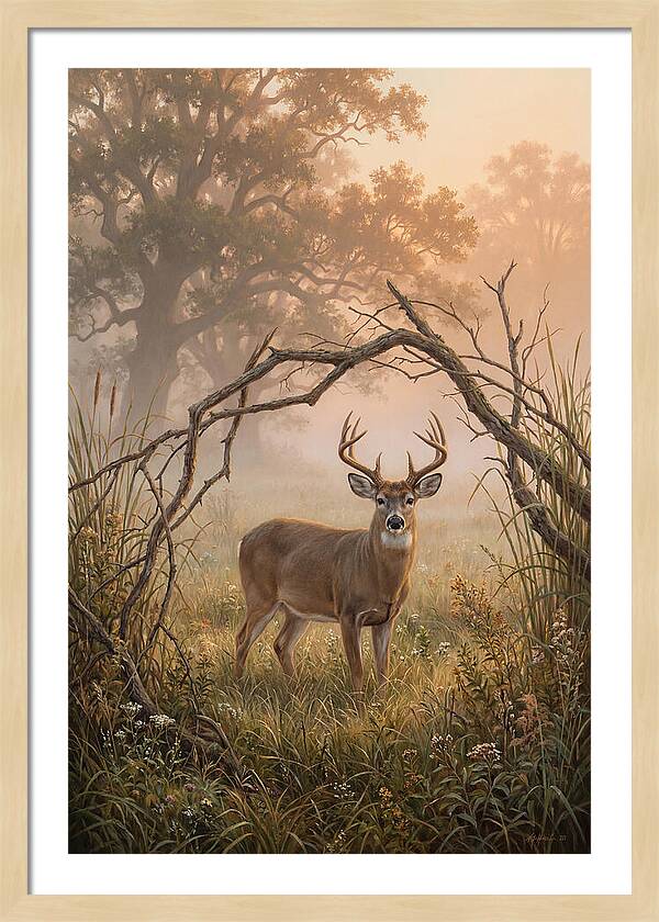White Tailed Deer In Morning Mist