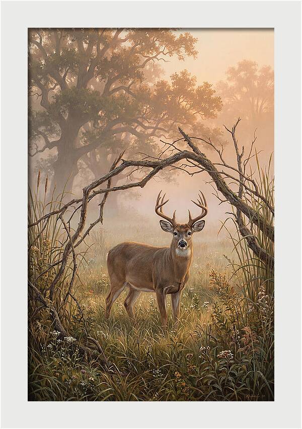 White Tailed Deer In Morning Mist