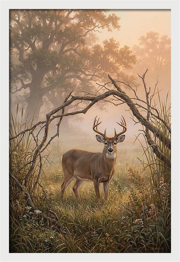 White Tailed Deer In Morning Mist