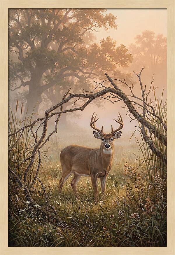 White Tailed Deer In Morning Mist