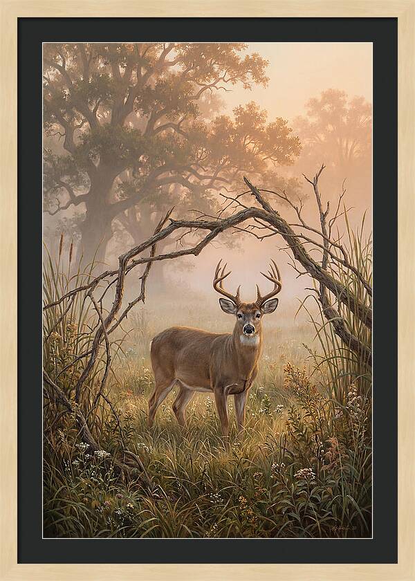 White Tailed Deer In Morning Mist