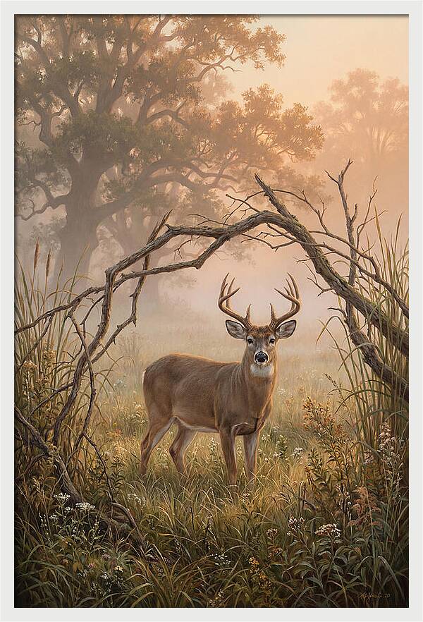 White Tailed Deer In Morning Mist