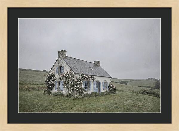 Whitewashed Cottage With Blue Shutters