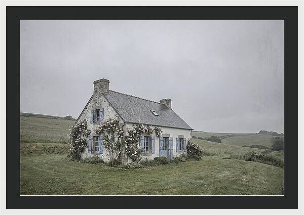 Whitewashed Cottage With Blue Shutters