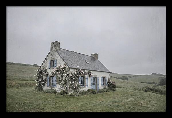 Whitewashed Cottage With Blue Shutters