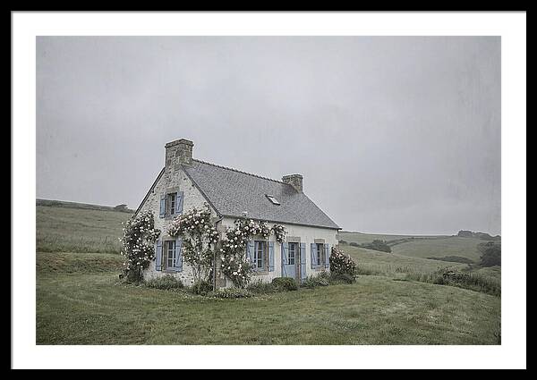 Whitewashed Cottage With Blue Shutters