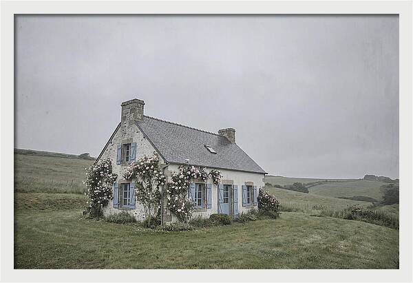 Whitewashed Cottage With Blue Shutters