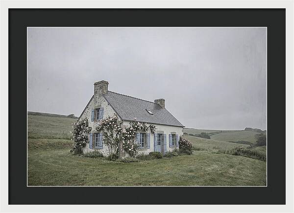 Whitewashed Cottage With Blue Shutters