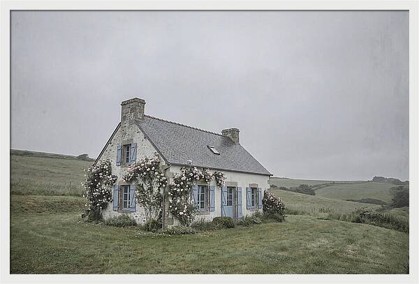 Whitewashed Cottage With Blue Shutters