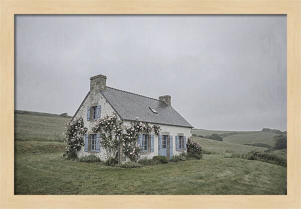 Whitewashed Cottage With Blue Shutters