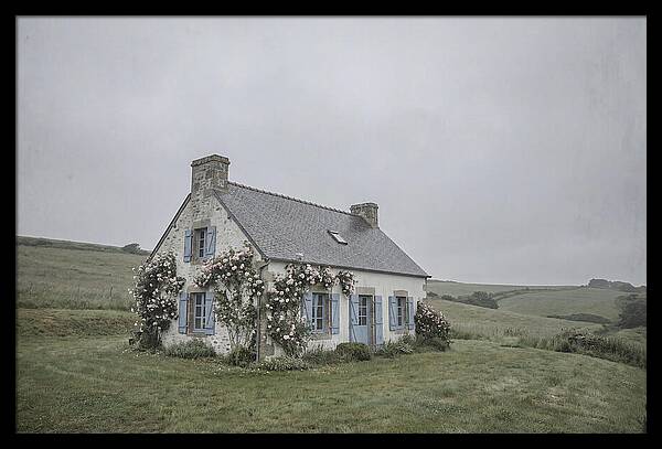 Whitewashed Cottage With Blue Shutters