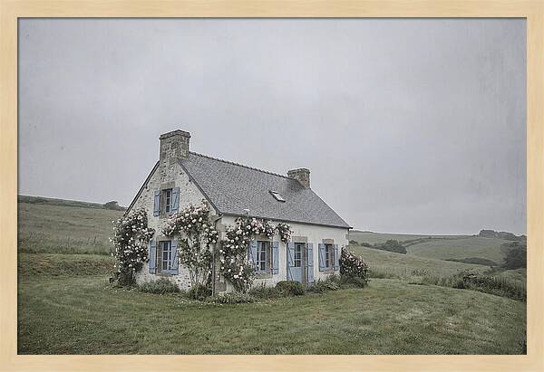 Whitewashed Cottage With Blue Shutters