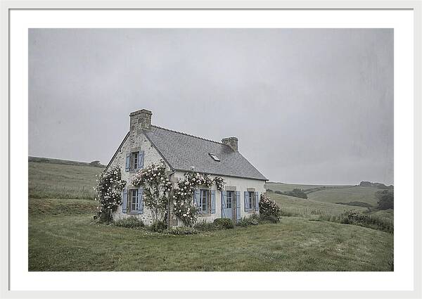Whitewashed Cottage With Blue Shutters