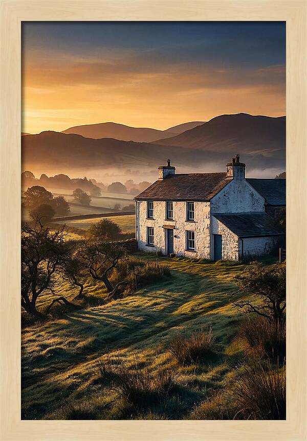 Whitewashed Farmhouse At Dawn