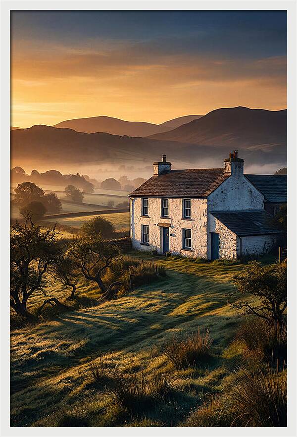 Whitewashed Farmhouse At Dawn