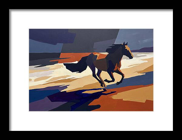Wild Horse Galloping Along Windswept Beach