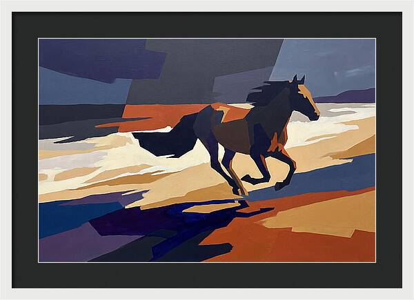 Wild Horse Galloping Along Windswept Beach