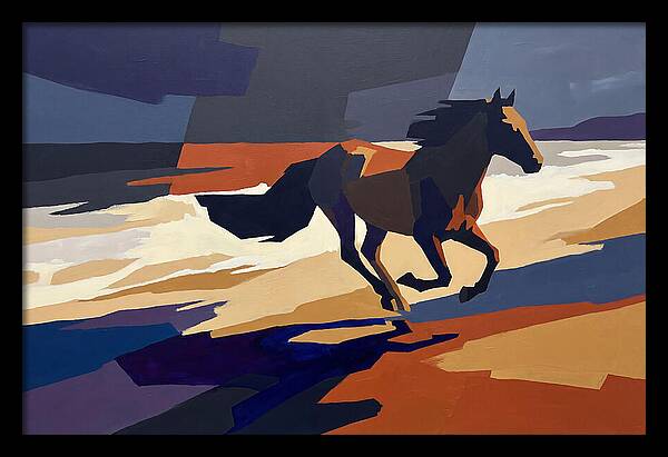 Wild Horse Galloping Along Windswept Beach
