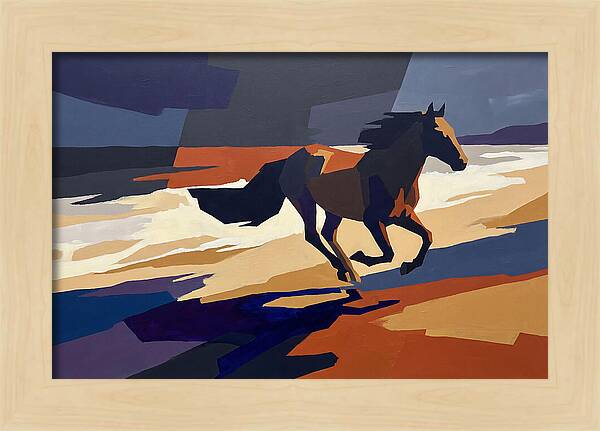 Wild Horse Galloping Along Windswept Beach