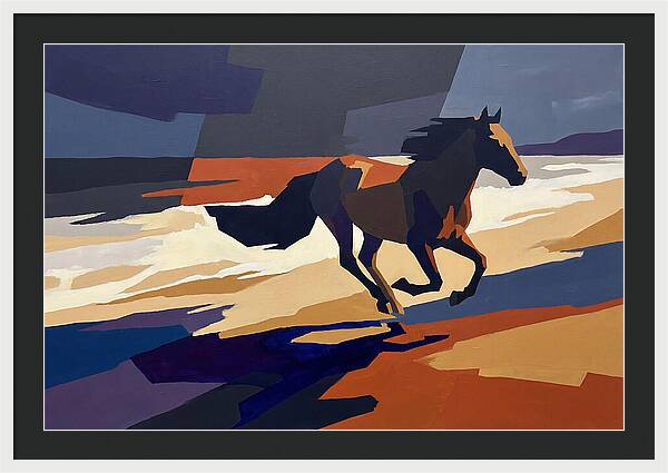 Wild Horse Galloping Along Windswept Beach