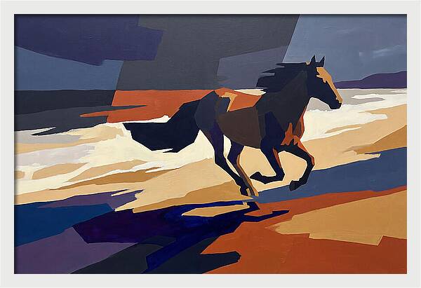 Wild Horse Galloping Along Windswept Beach